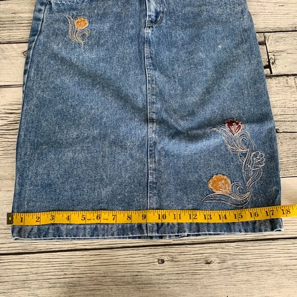Vintage Embroidered Stone Wash Wash Denim Pencil Jean Skirt - Picture 15 of 16